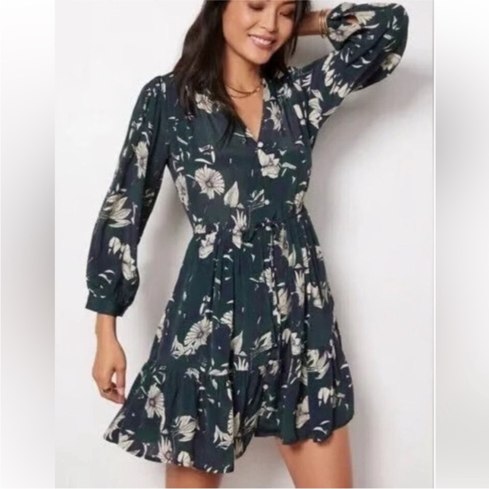 Trovata Yulia Shirt Dress Floral Blue Button Front Tiered Cotton Size M NWT - Picture 11 of 11